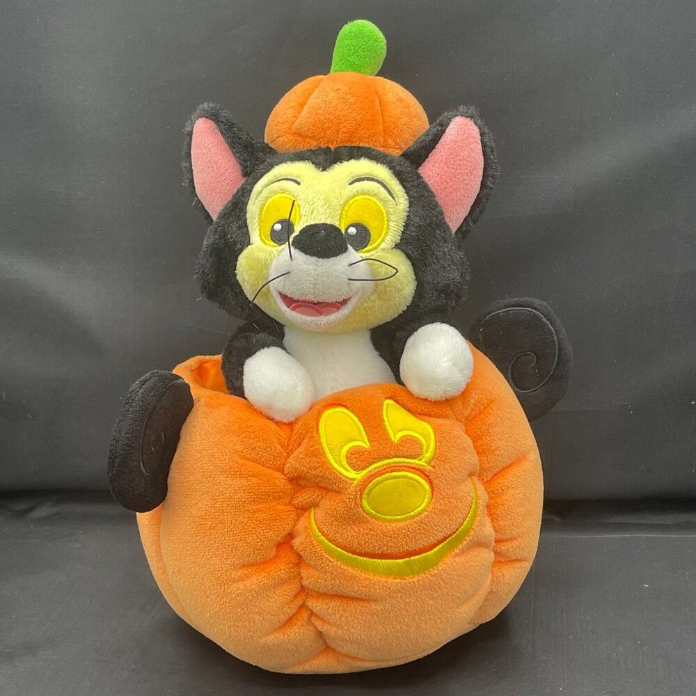 Figaro Cat Pumpkin w/ Mouse Ears Jack O Lantern Plush Disney Parks Halloween